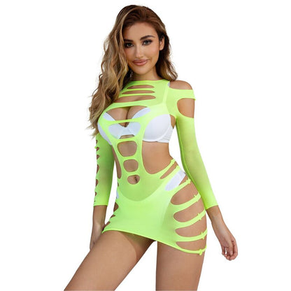 SUBBLIME - 952280 VESTITO ELASTICO A RETE MANICA LUNGA VERDE TAGLIA UNICA - SUBBLIME DRESSES | Lingerie Harness Boutique