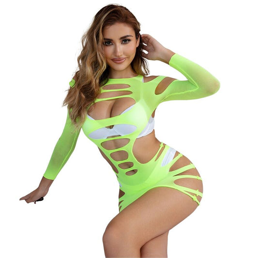 SUBBLIME - 952280 VESTITO ELASTICO A RETE MANICA LUNGA VERDE TAGLIA UNICA - SUBBLIME DRESSES | Lingerie Harness Boutique