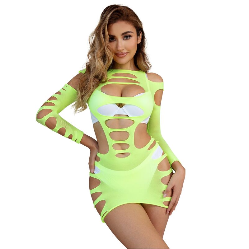 SUBBLIME - 952280 VESTITO ELASTICO A RETE MANICA LUNGA VERDE TAGLIA UNICA - SUBBLIME DRESSES | Lingerie Harness Boutique