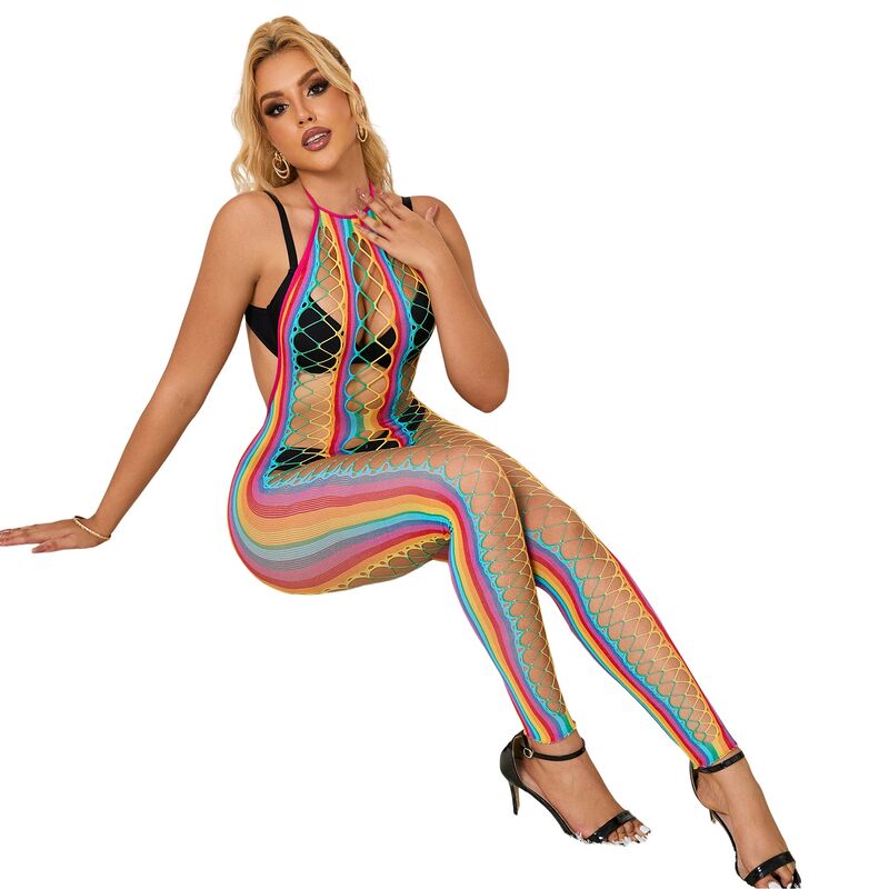 SUBBLIME - 952358 BODYSTOCKING CON COLLO ALTO IN RETE ARCOBALENO XS/M - SUBBLIME DRESSES | Lingerie Harness Boutique