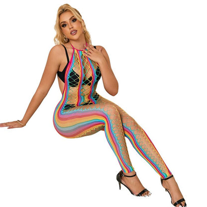 SUBBLIME - 952358 BODYSTOCKING CON COLLO ALTO IN RETE ARCOBALENO XS/M - SUBBLIME DRESSES | Lingerie Harness Boutique