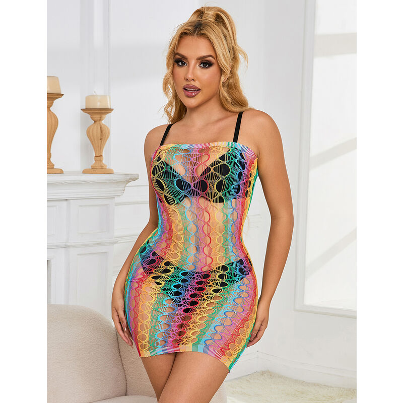 SUBBLIME - 952365 VESTITO A RETE CON SPALLE NUDE ARCOBALENO TAGLIA UNICA - SUBBLIME DRESSES | Lingerie Harness Boutique