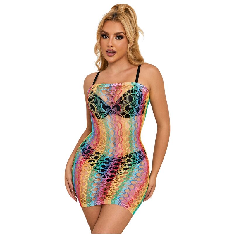 SUBBLIME - 952365 VESTITO A RETE CON SPALLE NUDE ARCOBALENO TAGLIA UNICA - SUBBLIME DRESSES | Lingerie Harness Boutique