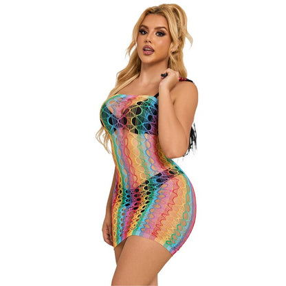 SUBBLIME - 952365 VESTITO A RETE CON SPALLE NUDE ARCOBALENO TAGLIA UNICA - SUBBLIME DRESSES | Lingerie Harness Boutique