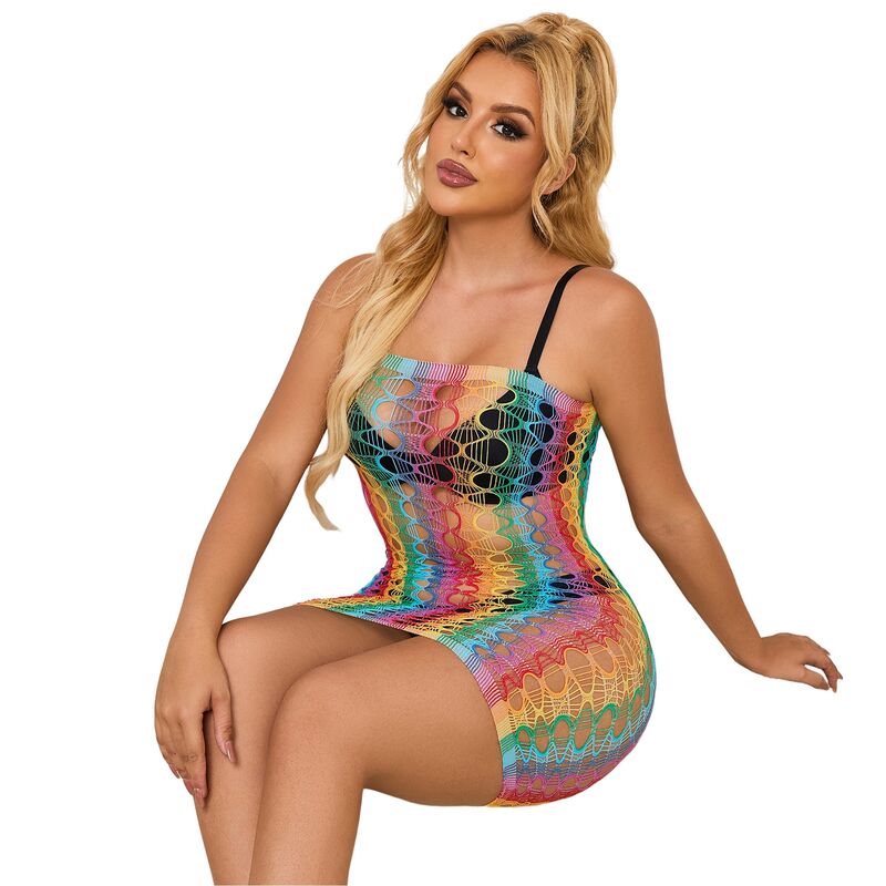 SUBBLIME - 952365 VESTITO A RETE CON SPALLE NUDE ARCOBALENO TAGLIA UNICA - SUBBLIME DRESSES | Lingerie Harness Boutique