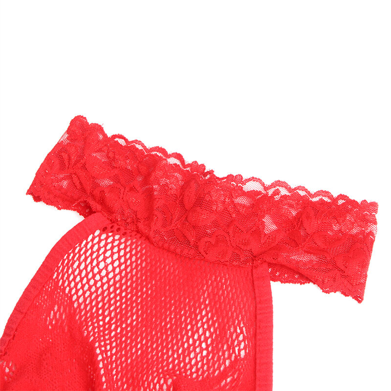 SUBBLIME - 952372 BODYSTOCKING A RETE E PIZZO SENZA CAVALLO CON COLLO ALTO ROSSO TAGLIA UNICA - SUBBLIME BODYSTOCKINGS | Lingerie Harness Boutique