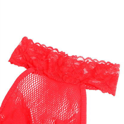 SUBBLIME - 952372 BODYSTOCKING A RETE E PIZZO SENZA CAVALLO CON COLLO ALTO ROSSO TAGLIA UNICA - SUBBLIME BODYSTOCKINGS | Lingerie Harness Boutique