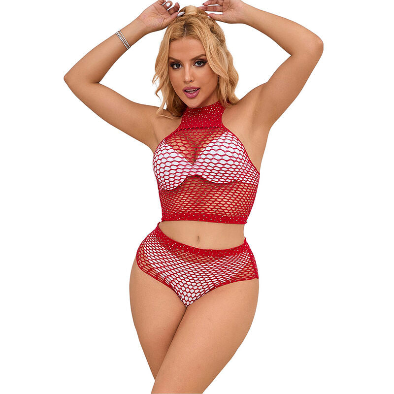 SUBBLIME - 952402 SET RETE CON DIAMANTI ROSA TAGLIA UNICA - SUBBLIME SETS | Lingerie Harness Boutique