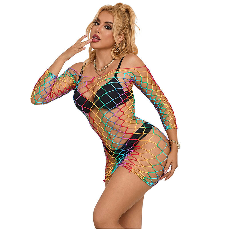 SUBBLIME - 952426 VESTITO A RETE MANICA LUNGA ARCOBALENO TAGLIA UNICA - SUBBLIME DRESSES | Lingerie Harness Boutique