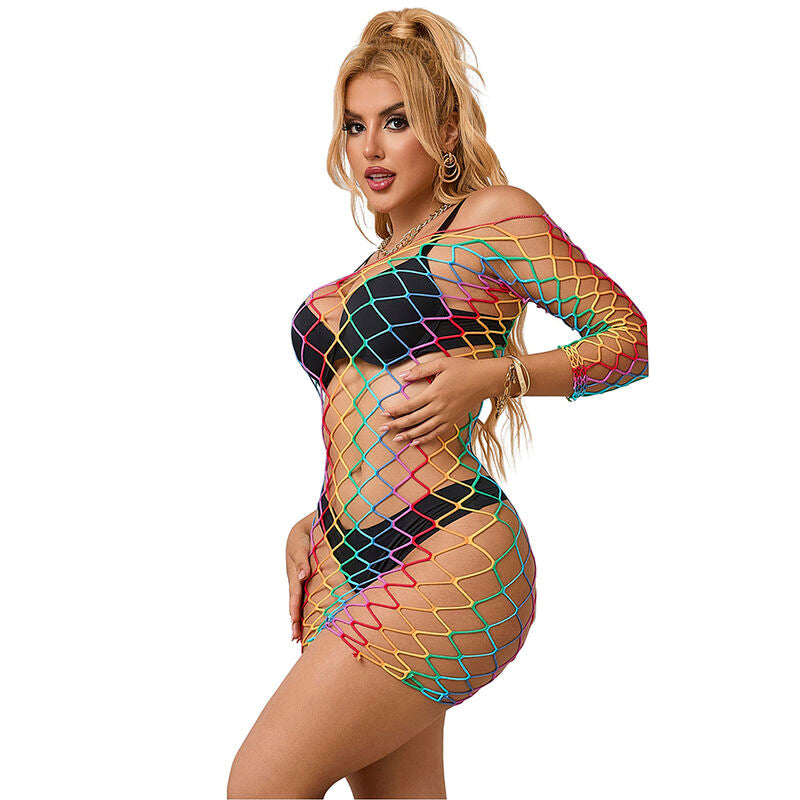 SUBBLIME - 952426 VESTITO A RETE MANICA LUNGA ARCOBALENO TAGLIA UNICA - SUBBLIME DRESSES | Lingerie Harness Boutique