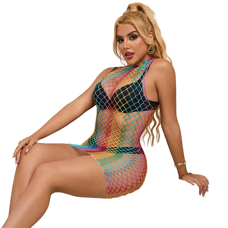 SUBBLIME - 952433 VESTITO A RETE SENZA MANICHE COLLO ALTO ARCOBALENO TAGLIA UNICA - SUBBLIME DRESSES | Lingerie Harness Boutique