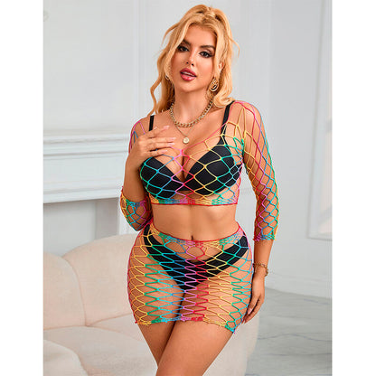 SUBBLIME - 952440 INSIEME A RETE 2 PEZZI MANICA LUNGA ARCOBALENO TAGLIA UNICA - SUBBLIME SETS | Lingerie Harness Boutique