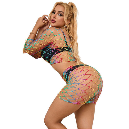SUBBLIME - 952440 INSIEME A RETE 2 PEZZI MANICA LUNGA ARCOBALENO TAGLIA UNICA - SUBBLIME SETS | Lingerie Harness Boutique