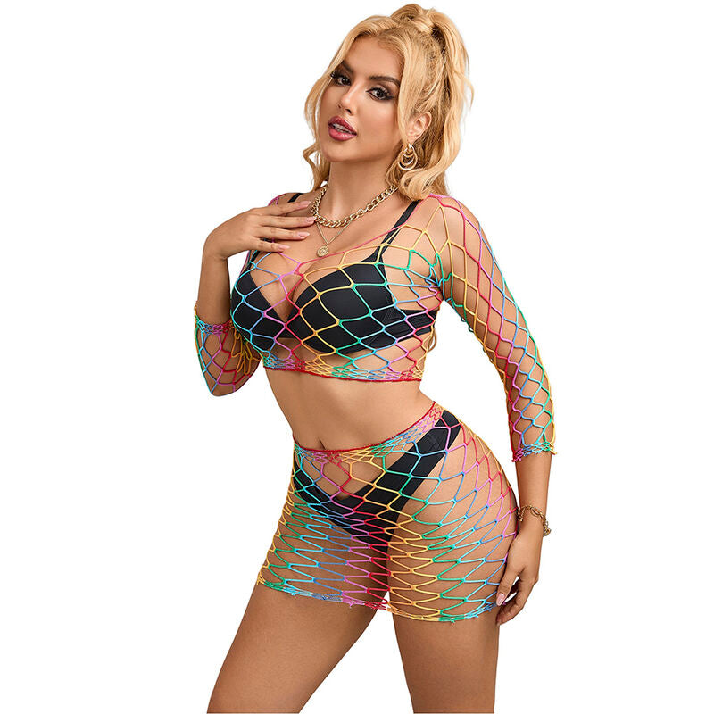 SUBBLIME - 952440 INSIEME A RETE 2 PEZZI MANICA LUNGA ARCOBALENO TAGLIA UNICA - SUBBLIME SETS | Lingerie Harness Boutique