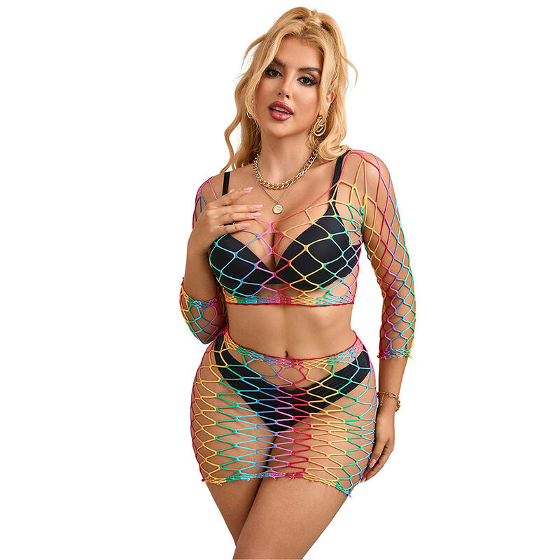 SUBBLIME - 952440 INSIEME A RETE 2 PEZZI MANICA LUNGA ARCOBALENO TAGLIA UNICA - SUBBLIME SETS | Lingerie Harness Boutique