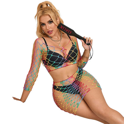 SUBBLIME - 952440 INSIEME A RETE 2 PEZZI MANICA LUNGA ARCOBALENO TAGLIA UNICA - SUBBLIME SETS | Lingerie Harness Boutique