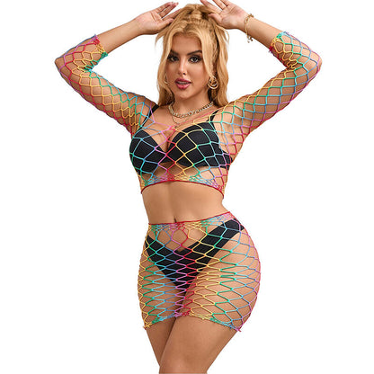 SUBBLIME - 952440 INSIEME A RETE 2 PEZZI MANICA LUNGA ARCOBALENO TAGLIA UNICA - SUBBLIME SETS | Lingerie Harness Boutique