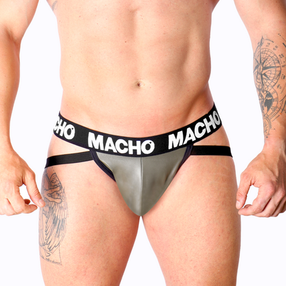MACHO - MX27GR JOCK IN PELLE GRIGIO BEIGE XL - MACHO UNDERWEAR | Lingerie Harness Boutique