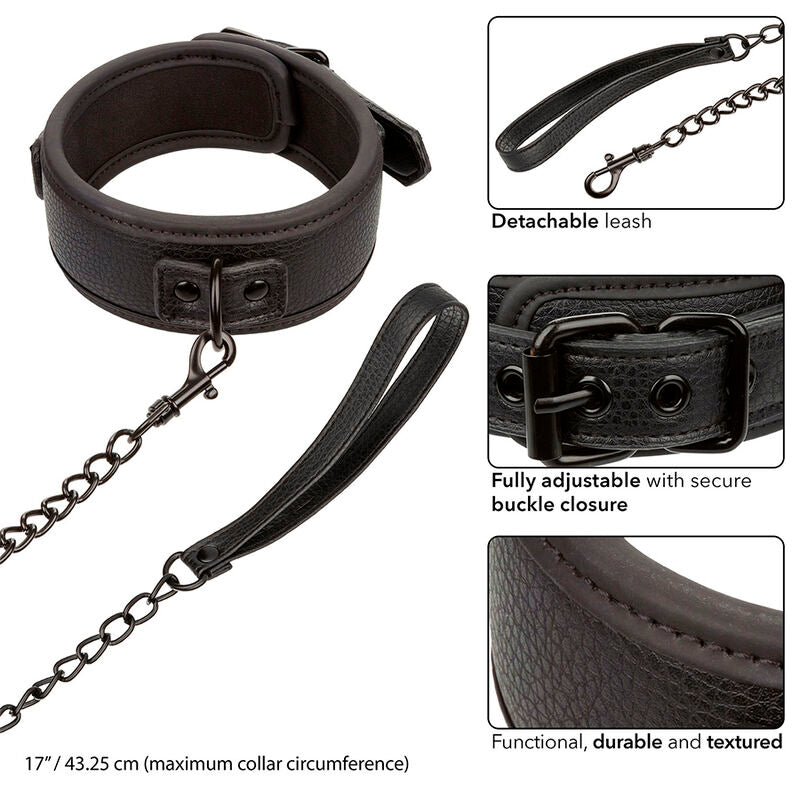 CALEXOTICS - NOCTURNAL COLLARE E GUINZAGLIO IN PELLE REGOLABILE NERO - CALEXOTICS | Lingerie Harness Boutique