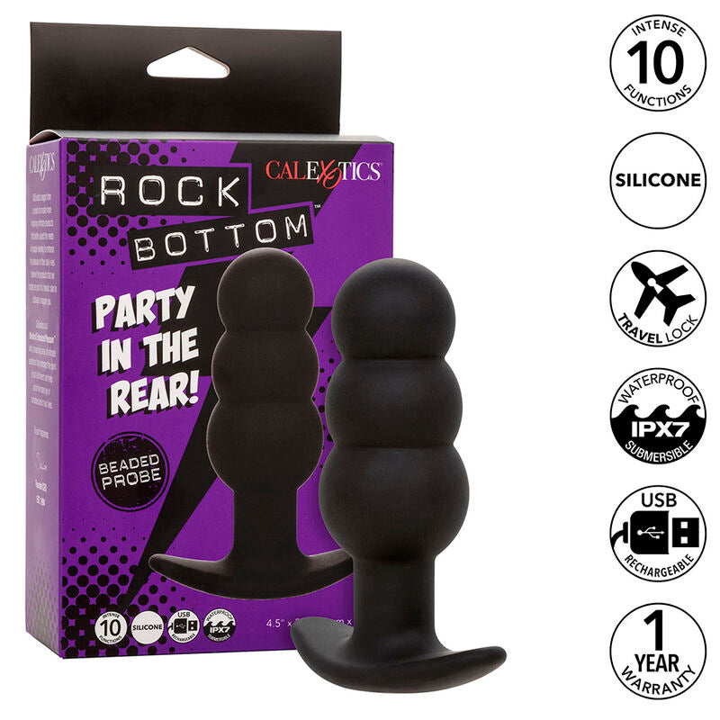 CALEXOTICS - ROCK BOTTOM PERLINE TAPPO ANALE 10 VIBRAZIONI SILICONE NERO - CALEXOTICS | Lingerie Harness Boutique