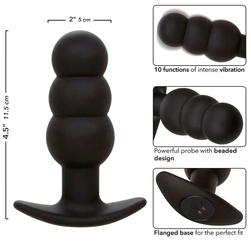 CALEXOTICS - ROCK BOTTOM PERLINE TAPPO ANALE 10 VIBRAZIONI SILICONE NERO - CALEXOTICS | Lingerie Harness Boutique