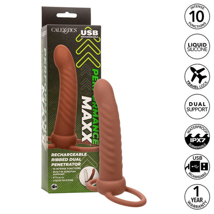 CALEXOTICS - MAXX RIBBED DUAL PENETRATOR 10 VIBRAZIONI MARRONE - CALEXOTICS | Lingerie Harness Boutique