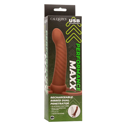 CALEXOTICS - MAXX RIBBED DUAL PENETRATOR 10 VIBRAZIONI MARRONE - CALEXOTICS | Lingerie Harness Boutique