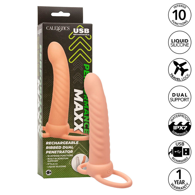 CALEXOTICS - MAXX RIBBED DUAL PENETRATOR 10 VIBRAZIONI CARNE - CALEXOTICS | Lingerie Harness Boutique