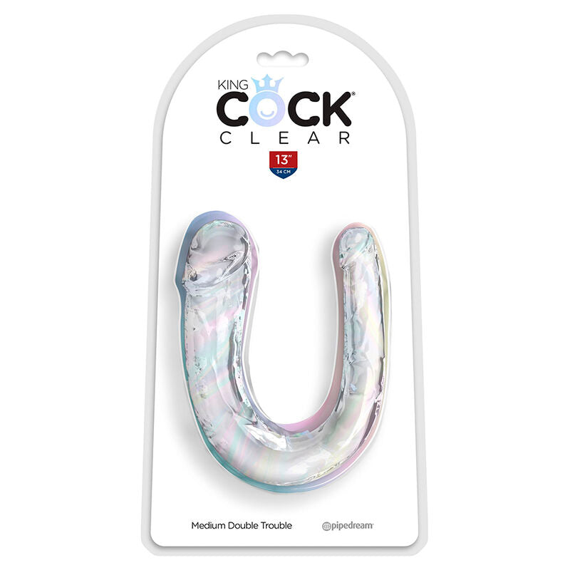 KING COCK - DOUBLE TROUBLE DOPPIO DILDO 33 CM TRASPARENTE - KING COCK | Lingerie Harness Boutique