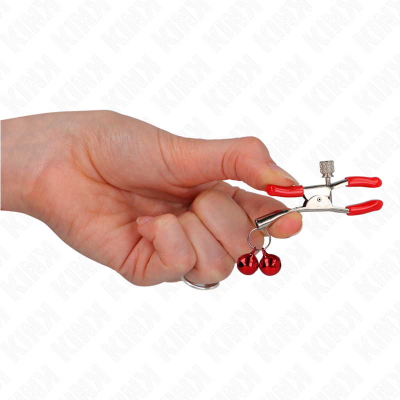 KINK - PINZA PER CAPEZZOLI DOPPIA CAMPANA ROSSA 6 CM - KINK COLLAR & GAG | Lingerie Harness Boutique