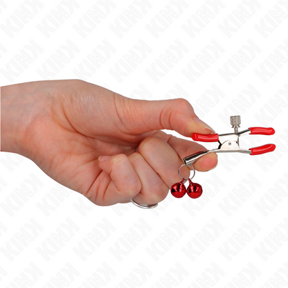 KINK - PINZA PER CAPEZZOLI DOPPIA CAMPANA ROSSA 6 CM - KINK COLLAR & GAG | Lingerie Harness Boutique