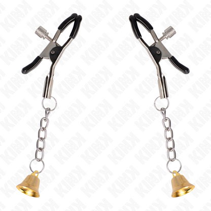KINK - MORSETTI PER CAPEzzoli CON PENDENTE CAMPANELLA IN ORO 6 CM - KINK COLLAR & GAG | Lingerie Harness Boutique