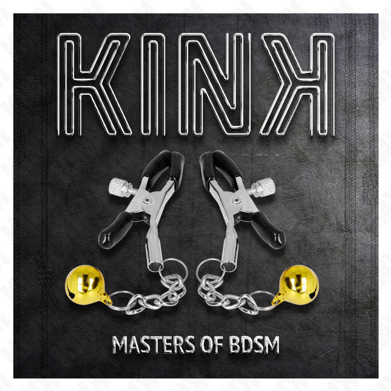 KINK - MORSETTI PER CAPEZZOLI CON PENDENTE JINGLE BELL ORO 6 CM - KINK COLLAR & GAG | Lingerie Harness Boutique