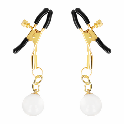 KINK - MORSETTI PER CAPEZZOLI CON PERLINE DI VETRO ORO 6 CM - Lingerie Harness Boutique | Lingerie Harness Boutique