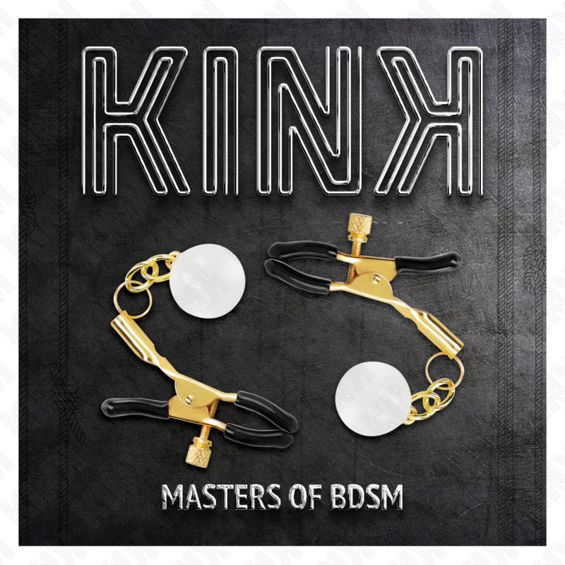KINK - MORSETTI PER CAPEZZOLI CON PERLINE DI VETRO ORO 6 CM - KINK COLLAR & GAG | Lingerie Harness Boutique