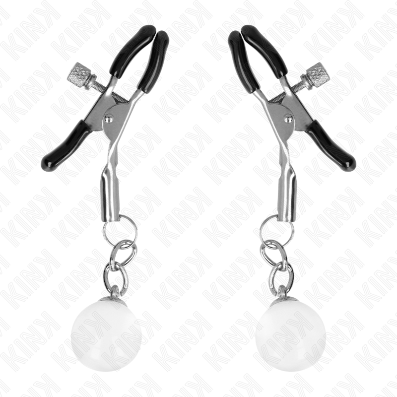 KINK - MORSETTI PER CAPEZZOLI PERLINE DI VETRO ARGENTO 6 CM - KINK COLLAR & GAG | Lingerie Harness Boutique