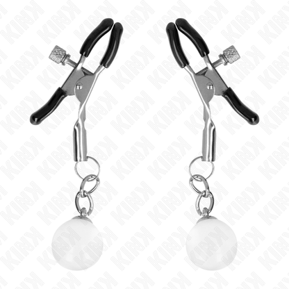 KINK - MORSETTI PER CAPEZZOLI PERLINE DI VETRO ARGENTO 6 CM - KINK COLLAR & GAG | Lingerie Harness Boutique