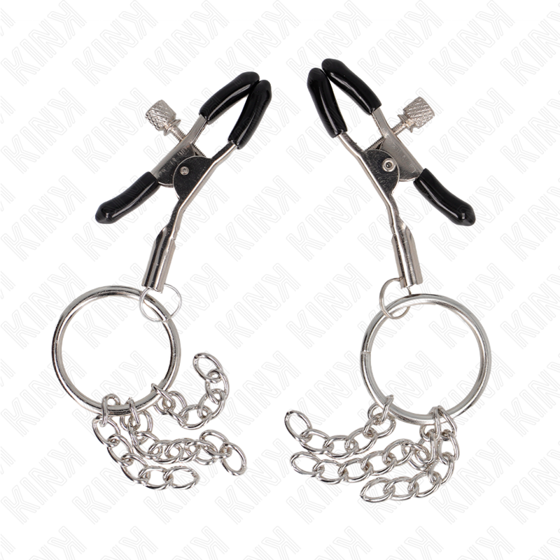 KINK - MORSETTO PER CAPEZZOLO O RING E CATENELLA ARGENTO 6 CM - KINK COLLAR & GAG | Lingerie Harness Boutique