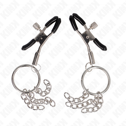 KINK - MORSETTO PER CAPEZZOLO O RING E CATENELLA ARGENTO 6 CM - KINK COLLAR & GAG | Lingerie Harness Boutique