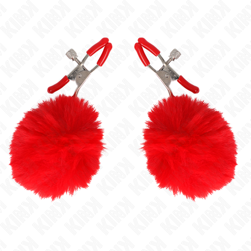 KINK - PINZA PER CAPEZZOLI CON SFERA IN ECOPELLICCIA ROSSO 6 CM - KINK COLLAR & GAG | Lingerie Harness Boutique