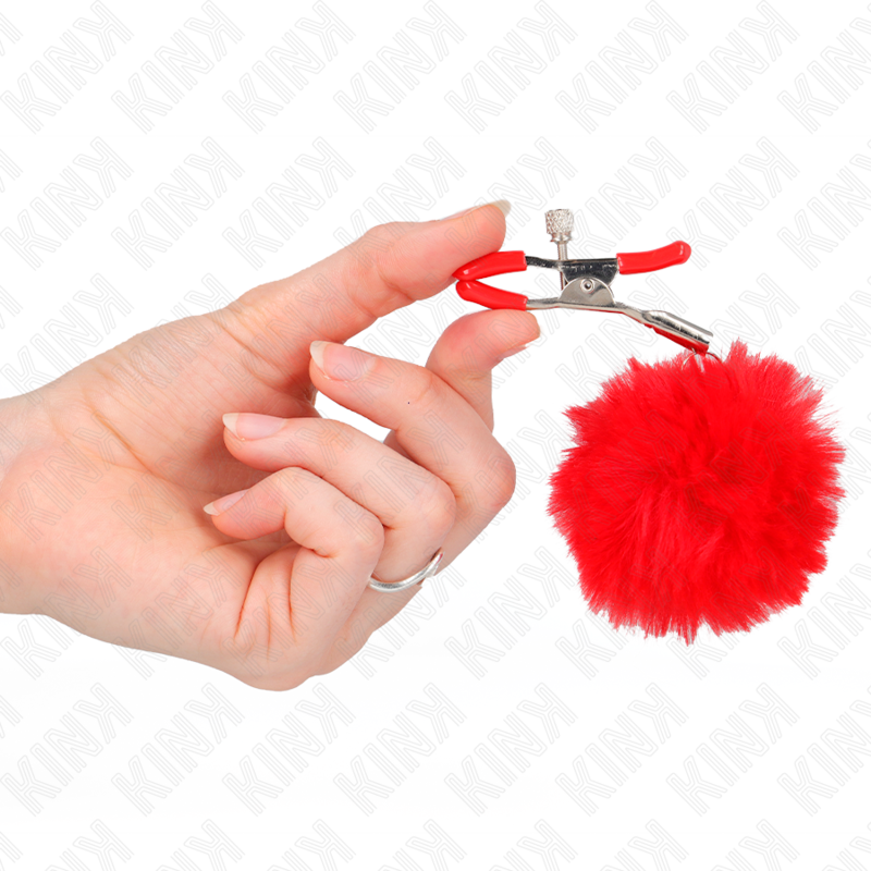KINK - PINZA PER CAPEZZOLI CON SFERA IN ECOPELLICCIA ROSSO 6 CM - KINK COLLAR & GAG | Lingerie Harness Boutique