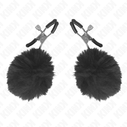 KINK - MORSETTO PER CAPEZZOLI CON SFERA IN ECOPELLICCIA NERA 6 CM - KINK COLLAR & GAG | Lingerie Harness Boutique