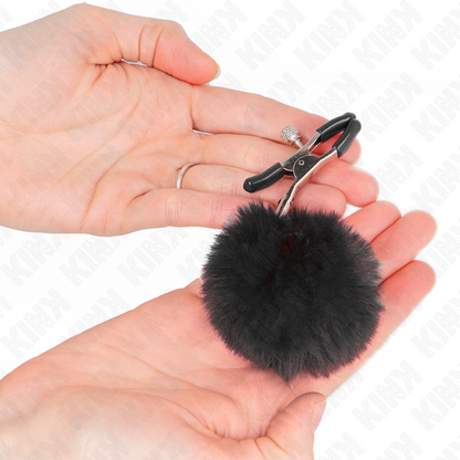 KINK - BLACK FAUX FUR BALL NIPPLE CLAMP 6CM