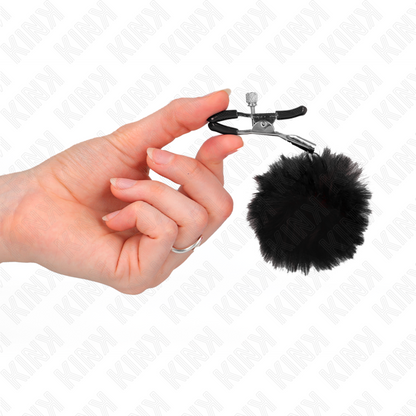 KINK - BLACK FAUX FUR BALL NIPPLE CLAMP 6CM