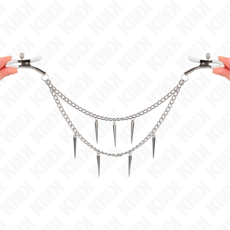 KINK - PINZE PER CAPEzzoli CON CATENE A SPUNTE 30 CM - KINK COLLAR & GAG | Lingerie Harness Boutique