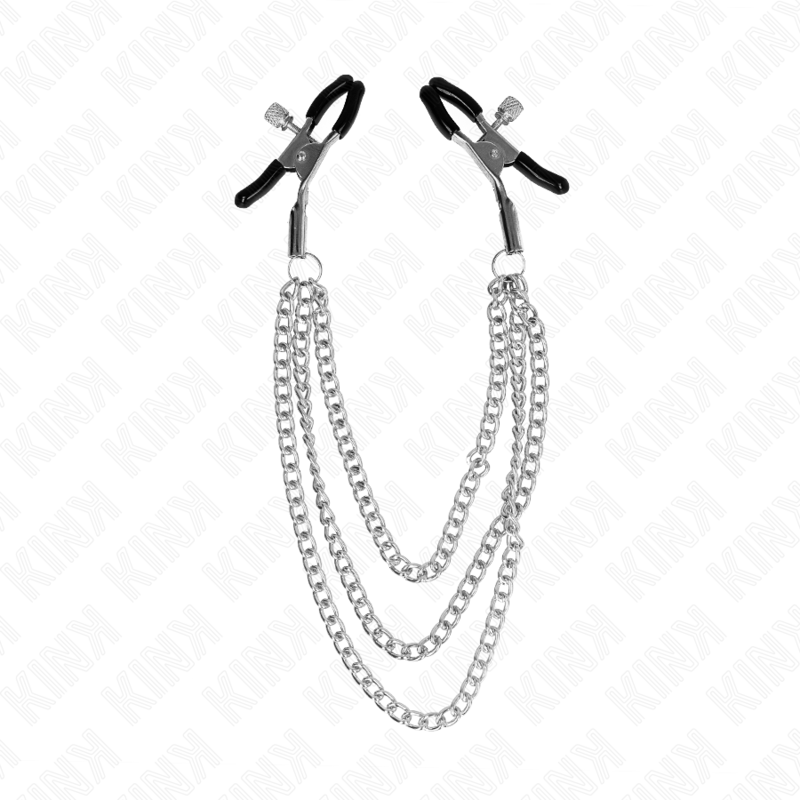 KINK - PINZE PER CAPEzzoli CON 3 CATENE ARGENTO 20/23/28 CM - KINK COLLAR & GAG | Lingerie Harness Boutique