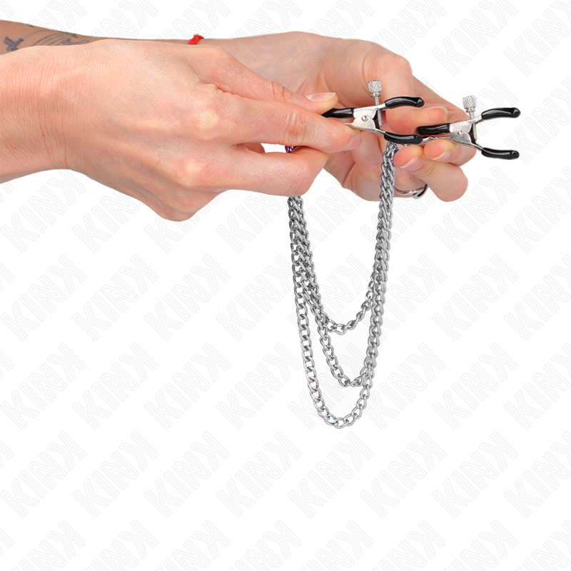 KINK - PINZE PER CAPEzzoli CON 3 CATENE ARGENTO 20/23/28 CM - KINK COLLAR & GAG | Lingerie Harness Boutique