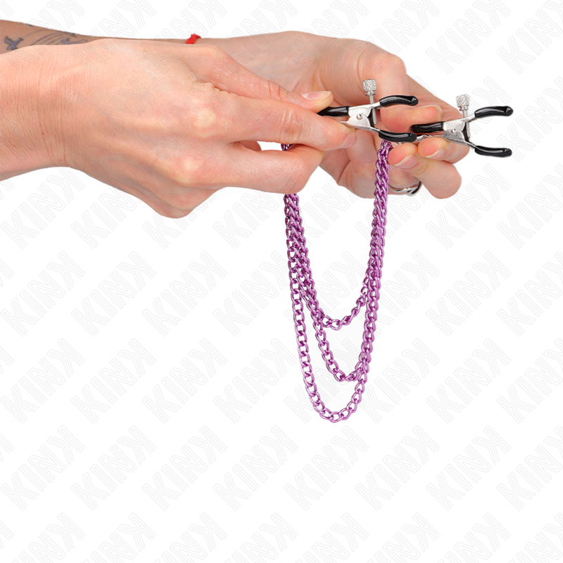 KINK - PINZE PER CAPEzzoli CON 3 CATENE VIOLA 20/23/28 CM - KINK COLLAR & GAG | Lingerie Harness Boutique