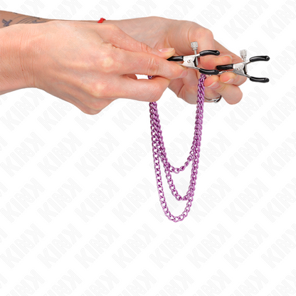 KINK - PINZE PER CAPEzzoli CON 3 CATENE VIOLA 20/23/28 CM - KINK COLLAR & GAG | Lingerie Harness Boutique