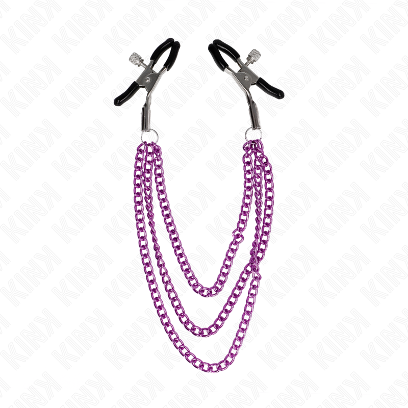 KINK - PINZE PER CAPEzzoli CON 3 CATENE VIOLA 20/23/28 CM - KINK COLLAR & GAG | Lingerie Harness Boutique